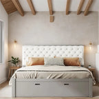 Queen Size Wood Platform Bed with Shoe Rack and Drawers