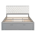 Queen Size Wood Platform Bed with Shoe Rack and Drawers