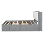 Queen Size Wood Platform Bed with Shoe Rack and Drawers