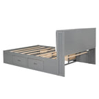 Queen Size Wood Platform Bed with Shoe Rack and Drawers