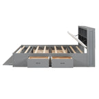 Queen Size Wood Platform Bed with Shoe Rack and Drawers