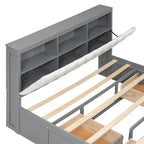 Queen Size Wood Platform Bed with Shoe Rack and Drawers