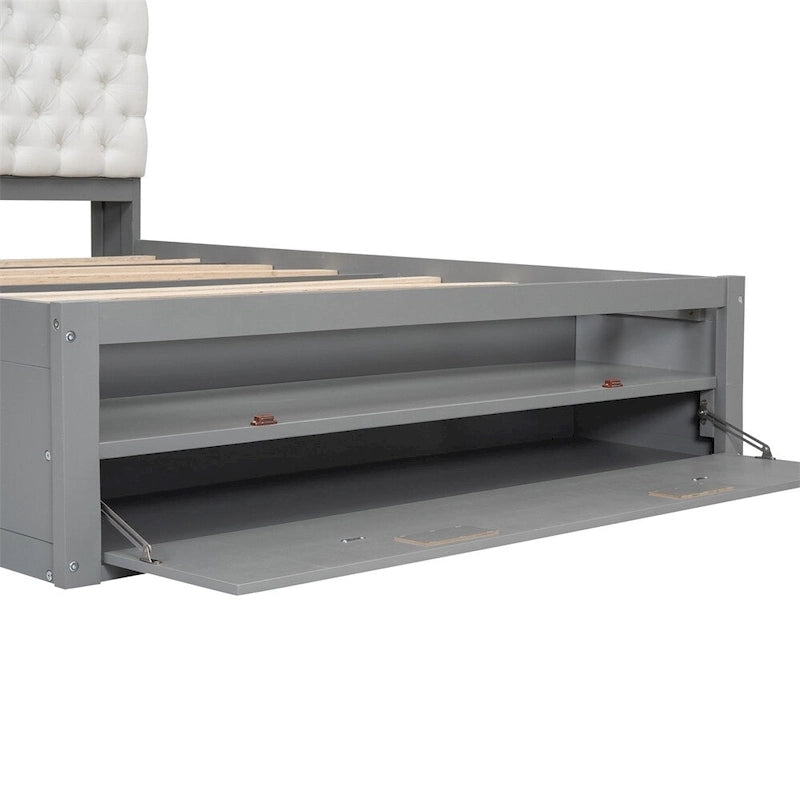 Queen Size Wood Platform Bed with Shoe Rack and Drawers