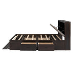 Queen Size Wood Platform Bed with Shoe Rack and Drawers