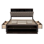 Queen Size Wood Platform Bed with Shoe Rack and Drawers