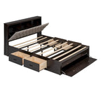 Queen Size Wood Platform Bed with Shoe Rack and Drawers