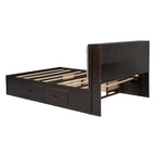 Queen Size Wood Platform Bed with Shoe Rack and Drawers