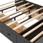 Queen Size Wood Platform Bed with Shoe Rack and Drawers