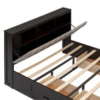 Queen Size Wood Platform Bed with Shoe Rack and Drawers