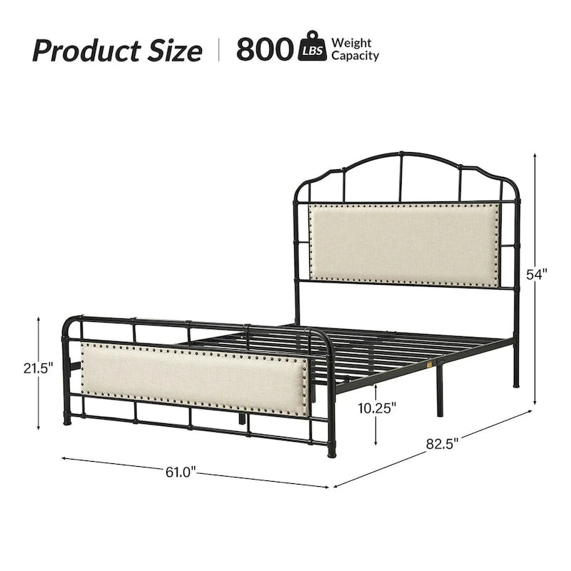 Eufemia Industrial 62  High Headboard Platform Metal Bed Frame by HULALA HOME