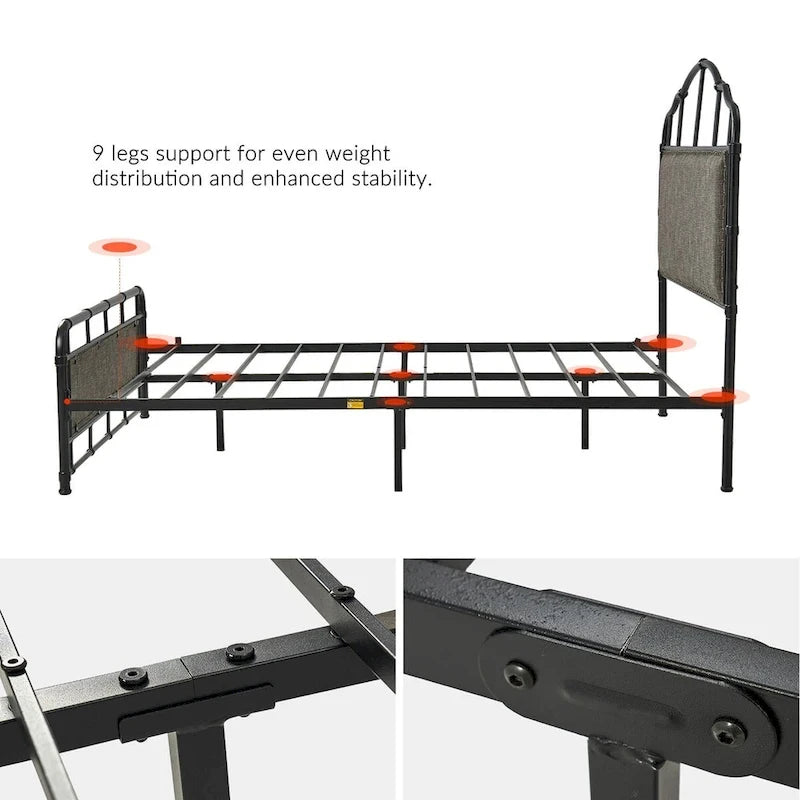 Eufemia Industrial 62  High Headboard Platform Metal Bed Frame by HULALA HOME