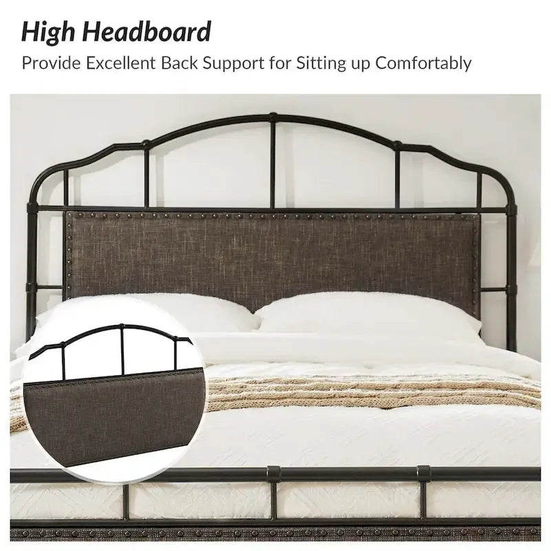 Eufemia Industrial 62  High Headboard Platform Metal Bed Frame by HULALA HOME