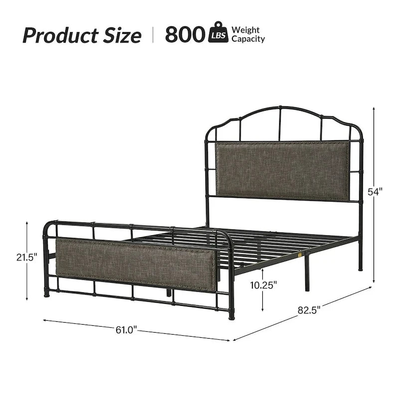 Eufemia Industrial 62  High Headboard Platform Metal Bed Frame by HULALA HOME