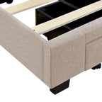 CUSchoice Queen Size Linen Upholstered Platform Bed with 3 Drawers and Storage