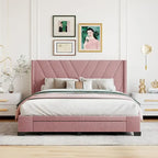 CUSchoice Queen Size Linen Upholstered Platform Bed with 3 Drawers and Storage