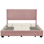 CUSchoice Queen Size Linen Upholstered Platform Bed with 3 Drawers and Storage