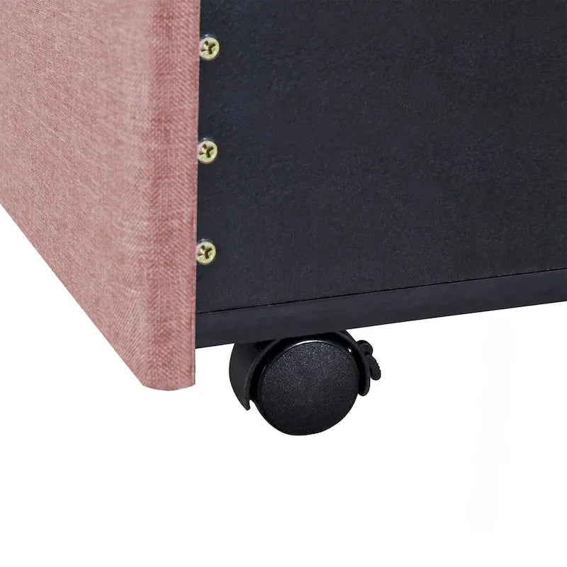 CUSchoice Queen Size Linen Upholstered Platform Bed with 3 Drawers and Storage