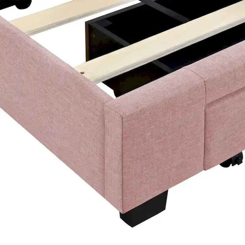 CUSchoice Queen Size Linen Upholstered Platform Bed with 3 Drawers and Storage