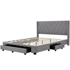 CUSchoice Queen Size Linen Upholstered Platform Bed with 3 Drawers and Storage