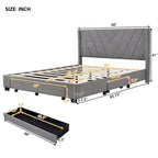 CUSchoice Queen Size Linen Upholstered Platform Bed with 3 Drawers and Storage