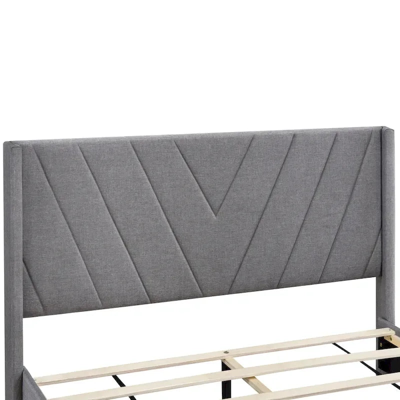 CUSchoice Queen Size Linen Upholstered Platform Bed with 3 Drawers and Storage
