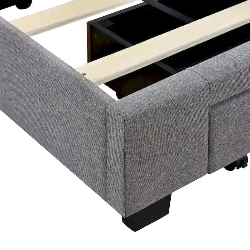 CUSchoice Queen Size Linen Upholstered Platform Bed with 3 Drawers and Storage