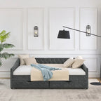 Queen Size Daybed With Drawers Upholstered Tufted Sofa Bed