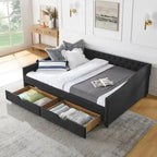 Queen Size Daybed With Drawers Upholstered Tufted Sofa Bed