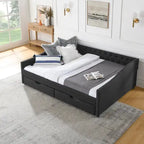Queen Size Daybed With Drawers Upholstered Tufted Sofa Bed
