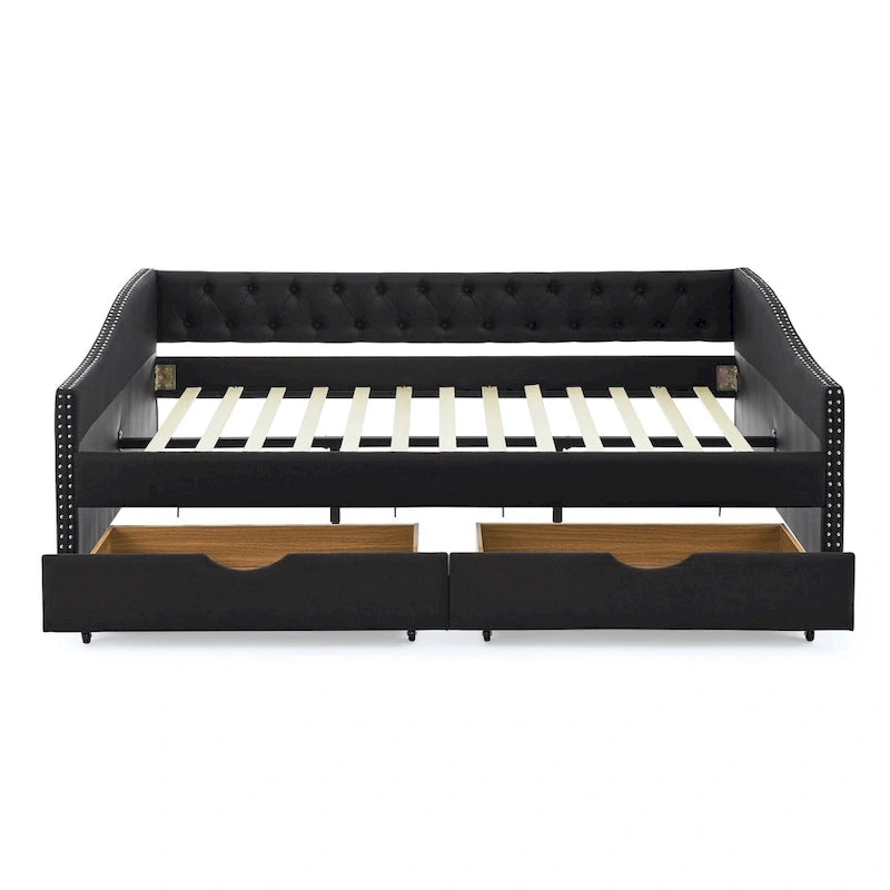 Queen Size Daybed With Drawers Upholstered Tufted Sofa Bed