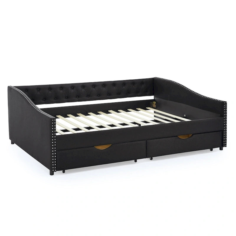 Queen Size Daybed With Drawers Upholstered Tufted Sofa Bed