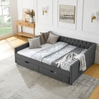 Queen Size Daybed With Drawers Upholstered Tufted Sofa Bed