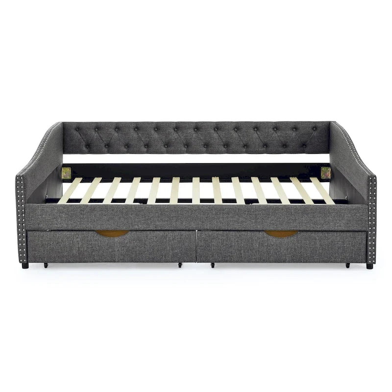 Queen Size Daybed With Drawers Upholstered Tufted Sofa Bed