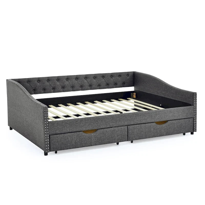 Queen Size Daybed With Drawers Upholstered Tufted Sofa Bed