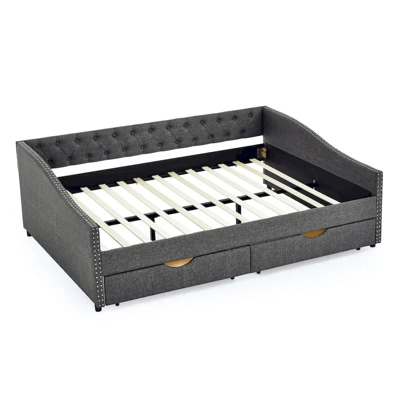 Queen Size Daybed With Drawers Upholstered Tufted Sofa Bed