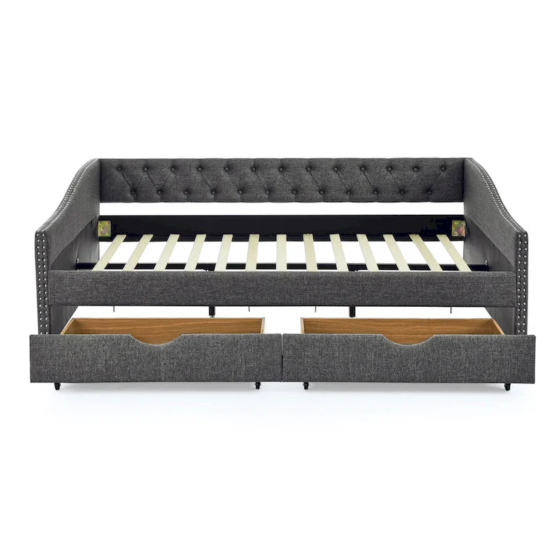 Queen Size Daybed With Drawers Upholstered Tufted Sofa Bed