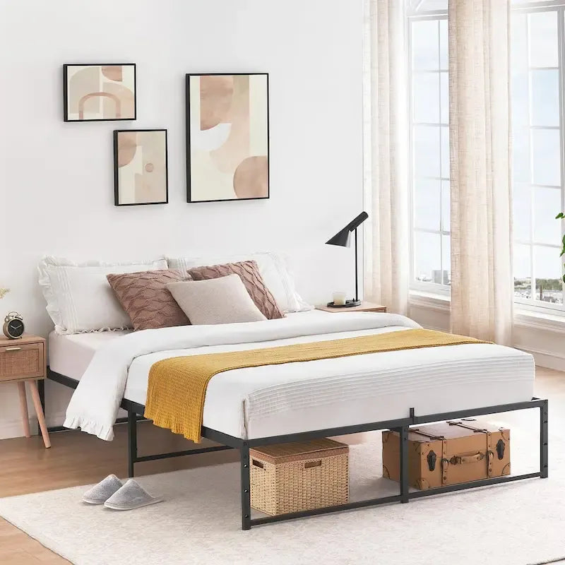 14 inch Platform Frame, with 3 in 1 Steel Support, No Box Spring Needed, Load Up to 800Lbs