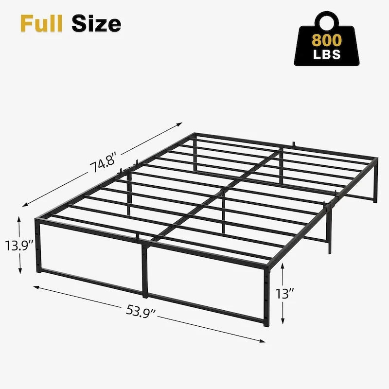 14 inch Platform Frame, with 3 in 1 Steel Support, No Box Spring Needed, Load Up to 800Lbs