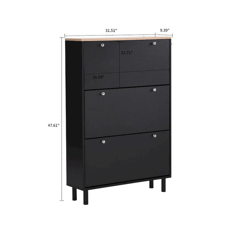 Minimalist Shoe Storage Cabinet with Wood Grain Finished Top Panel