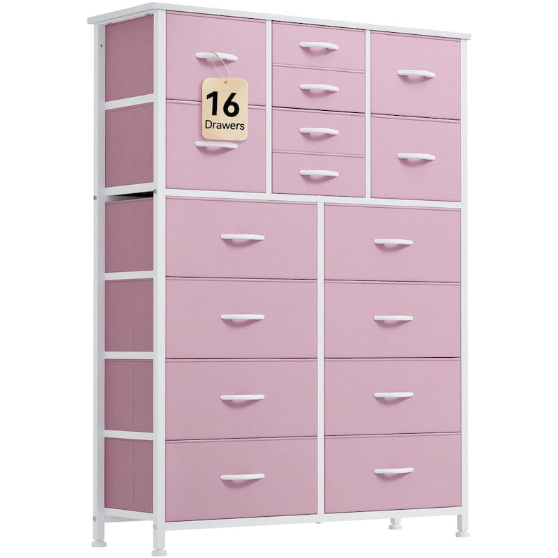 Moasis 16-drawer Dresser Chest with Metal Frame, Wood Tabletop