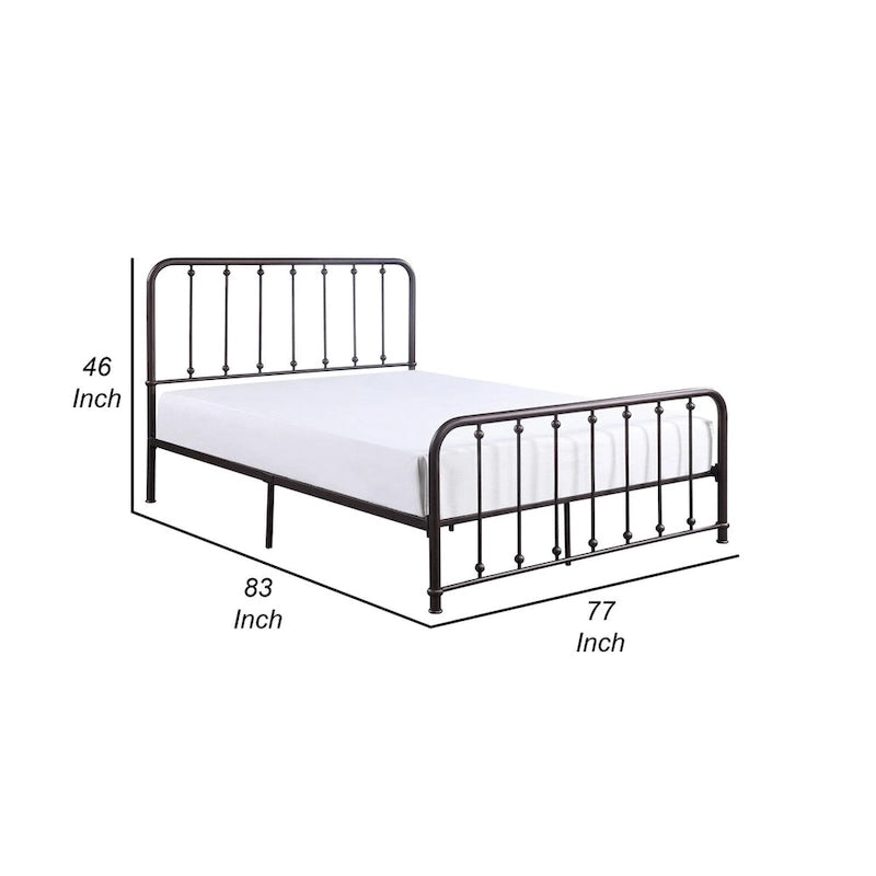 Ken King Size Metal Bed, Ball Accents on Vertical Slats, Antique Bronze