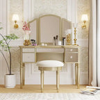 Roomfitters Makeup Vanity Table, 5 Drawers, Foldable Mirror, Stool Included