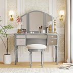 Roomfitters Makeup Vanity Table, 5 Drawers, Foldable Mirror, Stool Included