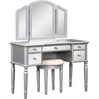 Roomfitters Makeup Vanity Table, 5 Drawers, Foldable Mirror, Stool Included