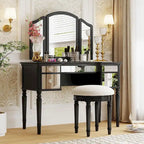Roomfitters Makeup Vanity Table, 5 Drawers, Foldable Mirror, Stool Included