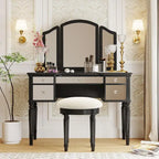 Roomfitters Makeup Vanity Table, 5 Drawers, Foldable Mirror, Stool Included