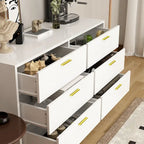 6-Drawer Double Dresser with Gold Accents Bedroom Storage Solution