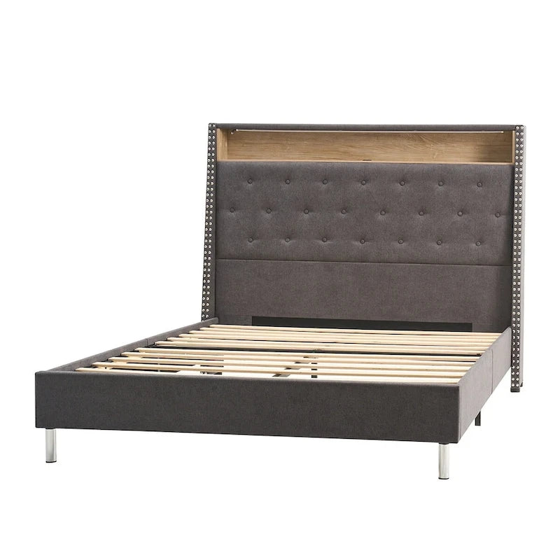 Jose Traditional 61.5  Stylish Tufted Bed with Storage Headboard and Warm Night Light by HULALA HOME