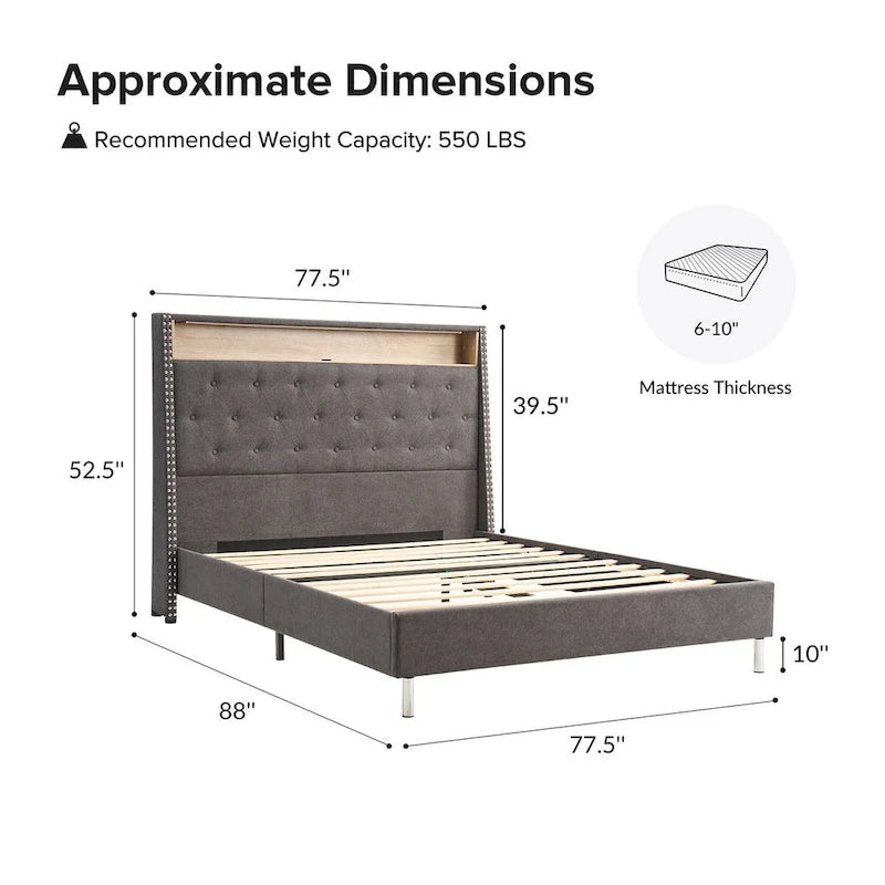 Jose Traditional 61.5  Stylish Tufted Bed with Storage Headboard and Warm Night Light by HULALA HOME