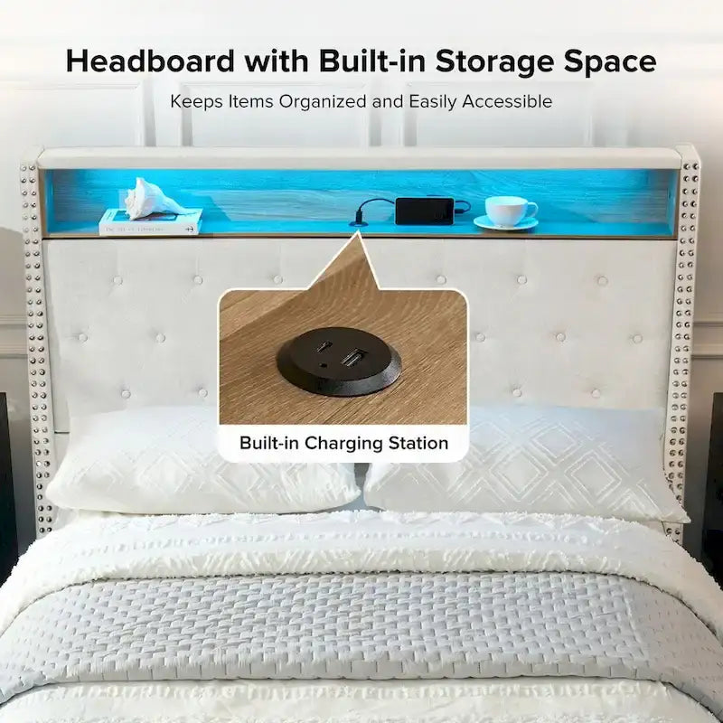 Jose Traditional 61.5  Stylish Tufted Bed with Storage Headboard and Warm Night Light by HULALA HOME